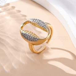 Brass Micro Pave Clear Cubic Zirconia Cuff Finger Rings for Women&nbsp;RJEW-C116-06G