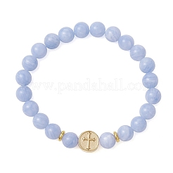 Round Natural Dyed Blue Lace Agate Beads Stretch Bracelets&nbsp;BJEW-JB13666