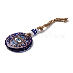Flat Round with Evil Eye Lampwork Pendant Decoration&nbsp;HJEW-Z005-01J