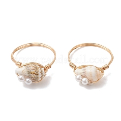 Shell Pearl Bead Finger Rings&nbsp;RJEW-JR00988