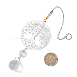 201 Stainless Steel Tree of Life Shape & Rainbow Crystal Glass Hanging Suncatcher&nbsp;HJEW-JM04680