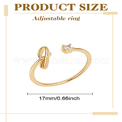 1Pc Letter Brass Rhinestone Open Cuff Rings for Women&nbsp;AJEW-LP0004-47G-G
