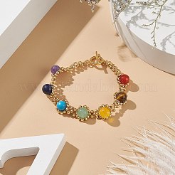 Natural & Synthetic Mixed Gemstone Chakra Beaded Bracelet with Mesh Chains&nbsp;BJEW-JB09007