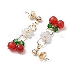Cherry & Flower Glass Dangle Earrings&nbsp;EJEW-JE06172-01