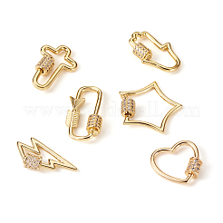 6Pcs 6 Styles Brass Micro Pave Clear Cubic Zirconia Keychain Clasps&nbsp;KK-TA0001-21