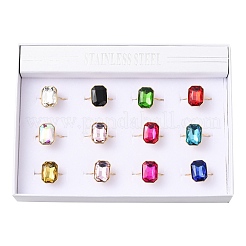 304 Stainless Steel with Glass Cuff Rings for Women&nbsp;RJEW-K309-41D
