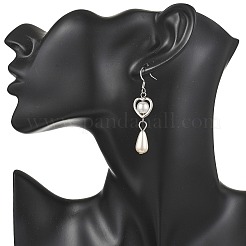 Heart with Teardrop Alloy Acrylic Imitated Pearl Dangle Earrings&nbsp;EJEW-JE06770