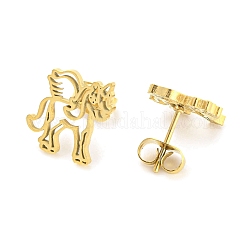 Hollow Out Unicorn 304 Stainless Steel Stud Earrings&nbsp;EJEW-G359-05G