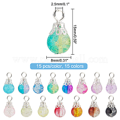 225Pcs 15 Colors Spray Painted Crackle Glass Pendants&nbsp;PALLOY-AB00090