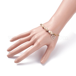 Spiral Shell Beaded Bracelet with Wave Charm&nbsp;BJEW-JB07547-01