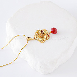 3Pcs European and American Style Stainless Steel Flower with Red Round Pendant Necklaces for Women&nbsp;RT2446