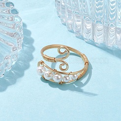 Natural Pearl Beaded Open Cuff Rings&nbsp;RJEW-TA00110-02