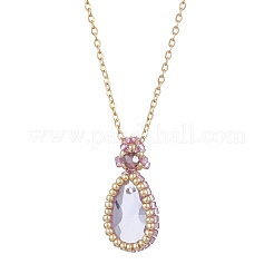 Glass Teardrop Pendant Necklaces&nbsp;NJEW-MZ00066-02