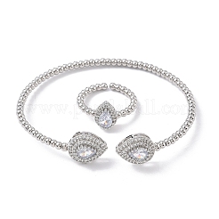Teardrop Brass Micro Pave Cubic Zirconia Cuff Bangles & Rings Sets for Women&nbsp;SJEW-R002-04P-01