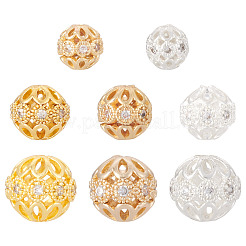 24Pcs Rack Plating Brass Pave Clear Cubic Zirconia Beads&nbsp;KK-TA0002-59