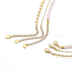 3Pcs 3 Style Natural Rose Quartz Cross & Star Pendant Necklaces Set with Brass Chains&nbsp;NJEW-JN04032