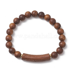 Natural Sandalwood Curved Tube Round Beaded Stretch Bracelets&nbsp;BJEW-TA00725