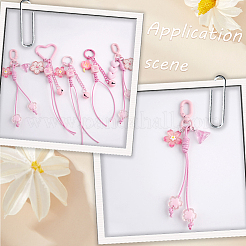 2Pcs 2 Styles Flower Heart Plastic & Waxed Cord Pendant Decorations&nbsp;HJEW-SP0001-70