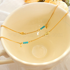 304 Stainless Steel with Synthetic Turquoise Faceted Round Beads Wing Charm Anklets for Women&nbsp;FS-WGB68FD-01