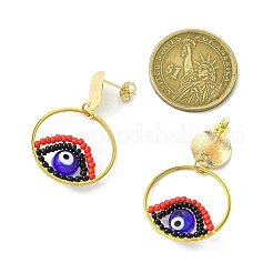Evil Eye Handmade Glass Seed Beads Dangle Stud Earrings&nbsp;EJEW-MZ00371-01