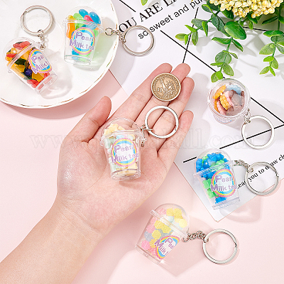 OLYCRAFT 6Pcs Imitation Shake Cup Keychains Milk Cup Keychain Charms Mini  Cup Keychain Food Keychain with Iron Key Rings for DIY Keychain Making