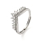 Brass Micro Pave Cubic Zirconia Adjustable Rings, Crown, Platinum, US Size 9 3/4(19.5mm)