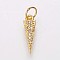 Brass Micro Pave Cubic Zirconia Charms, Cadmium Free & Lead Free, Triangle, Clear, Golden, 13.5x4x2mm, Hole: 3.5mm