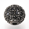 Brass Micro Pave Cubic Zirconia Beads, Cadmium Free & Lead Free, Round, Black, Gunmetal, 10mm
