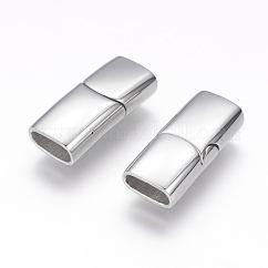 Tarnish Resistant 304 Stainless Steel Magnetic Clasps with Glue-in Ends, Rectangle, Stainless Steel Color, 23x10x6mm, Hole: 4x8mm