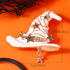 Halloween Alloy Enamel Witch Hat Brooches for Women, White, 58x52mm
