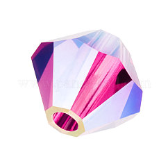 Preciosa&reg Crystal Beads, Czech Crystal, Bicone(451 69 302 Rondelle), 70350 20000 Fuchsia AB 2x, 4mm, Hole: 0.8mm