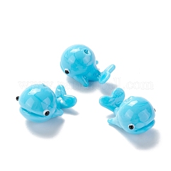 Handmade Lampwork Beads, Whale Shape, Deep Sky Blue, 23x15x14mm, Hole: 1mm