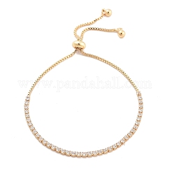 Brass Pave Clear Cubic Zirconia Flat Round Box Chain Slider Bracelets, Nickle Free, Long-Lasting Plated, Golden, 10-1/4 inch(26cm)