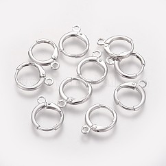 Brass Huggie Hoop Earring Findings, with Horizontal Loops, Long-Lasting Plated, Cadmium Free & Lead Free, Real Platinum Plated, 14.7x11.7x2mm, Hole: 1.8mm