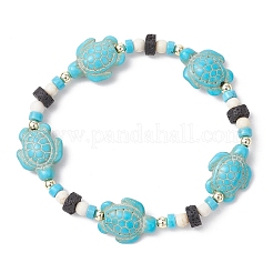 Synthetic Turquoise & Natural Lava Rock Beads Stretch Bracelets for Men Women&nbsp;BJEW-JB11988-02