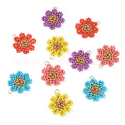 10Pcs 5 Styles Glass Seed Beaded Flower Pendants&nbsp;PALLOY-TA00388