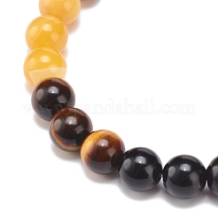 Natural Agate & Tiger Eye & Black Onyx Round Beaded Stretch Bracelet&nbsp;BJEW-JB08400-05