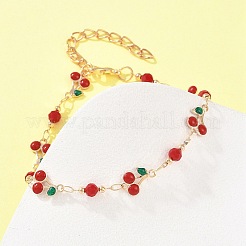 Alloy Enamel & Glass Link Chain Bracelets&nbsp;BJEW-A156-05G