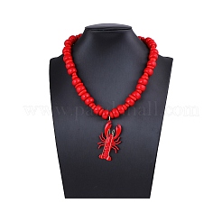 Plastic Lobster Pendant Beaded Necklaces with Alloy End Chains&nbsp;NJEW-D336-01G