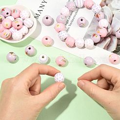 40Pcs 10 Colors Easter Theme Printed Wood Beads&nbsp;WOOD-FS0002-55B