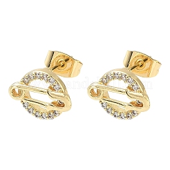 Paper Clip Brass Micro Pave Clear Cubic Zirconia Stud Earrings&nbsp;EJEW-Z144-28G