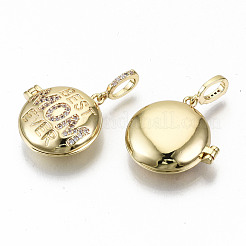 Brass Micro Pave Clear Cubic Zirconia Locket Pendants&nbsp;ZIRC-S067-220-NF