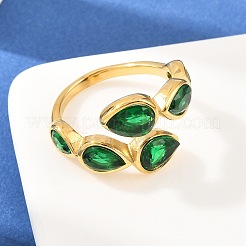 304 Stainless Steel Cubic Zirconia Cuff Open Rings&nbsp;RJEW-F203-01G-02