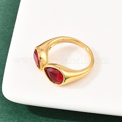 304 Stainless Steel with Glass Cuff Open Rings&nbsp;RJEW-Z125-03G-02