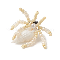 Faceted Round Natural Black Spinel & Natural Trumpet Shell & Glass Seed Beaded Crab Pendants&nbsp;PALLOY-MZ01177-02