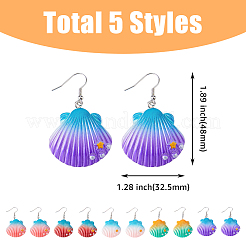 5 Pairs 5 Colors Shell Shape Resin Dangle Earrings with Iron Pins&nbsp;EJEW-FI0001-78