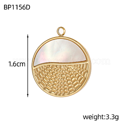 Flat Round Charms 304 Stainless Steel Shell Pendants&nbsp;STAS-OY004-56G