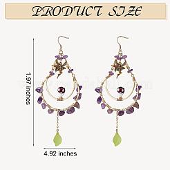 Natural Amethyst Chips Beaded Big Teardrop Dangle Earrings&nbsp;EJEW-SW00016-03