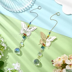2Pcs 2 Colors 201 Stainless Steel Butterfly Shape & Rainbow Crystal Glass Hanging Suncatcher&nbsp;HJEW-TA00445