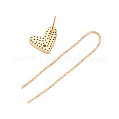 Real 18K Gold Plated Heart with Long Tassel Stud Earrings&nbsp;EJEW-S199-23G-NF
